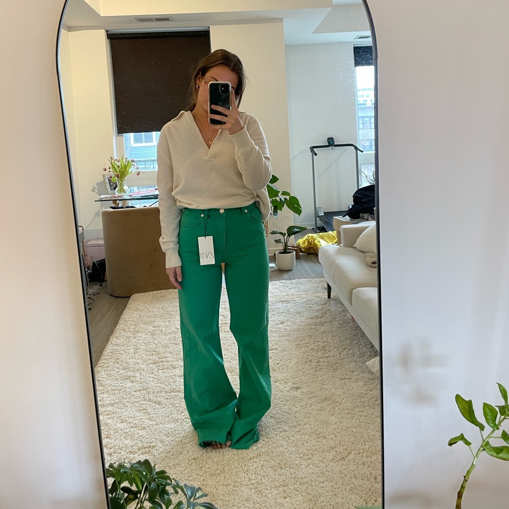 zara green jeans